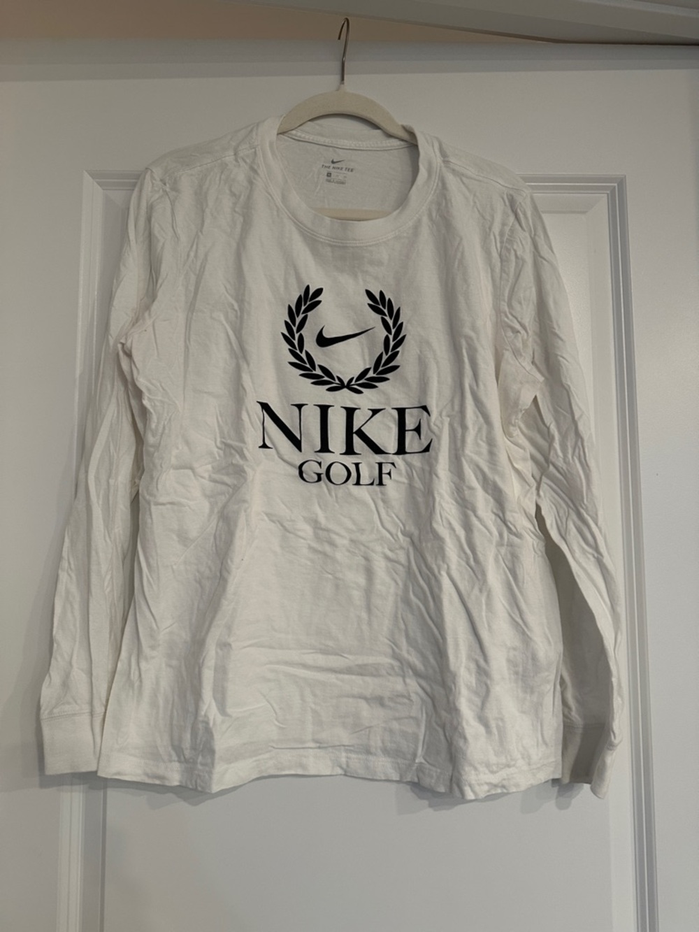 Nike White Long Sleeve Golf Tee with Black Logo